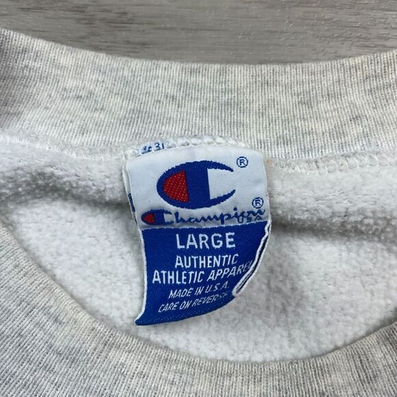 Vintage Champion Sweatshirt Mens Large Gray 90s Crewneck Wood Mustangs - Picture 8 of 16